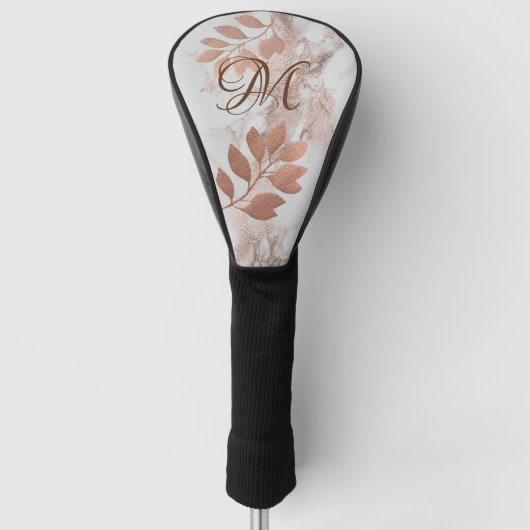 Girly Rose Gold Blätter Monogram Golf Head Cover Headcover (Vorderseite)
