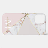 Girly Rose Gold Blush Geometric Mit Monogramm Case-Mate iPhone Hülle (Rückseite (Horizontal))