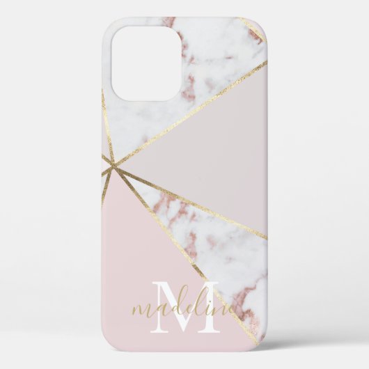 Girly Rose Gold Blush Geometric Mit Monogramm Case-Mate iPhone Hülle (Rückseite)