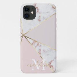 Girly Rose Gold Blush Geometric Monogram iPhone 11 Case-Mate iPhone Hülle