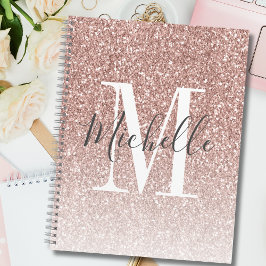 Girly Rose Gold Blush Pink Glitter Monogram Name Notizblock