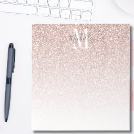 Girly Rose Gold Blush Pink Glitter Monogram Name Notizblock