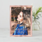 Girly Rose Gold Border Foto Collage Bachelorette Einladung (Stehend Vorderseite)