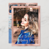 Girly Rose Gold Border Foto Collage Sweet 16 Einladung (Vorne/Hinten)