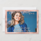Girly Rose Gold Border Foto Collage Sweet 16 Einladung (Vorderseite)