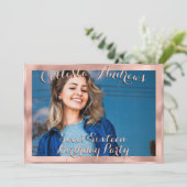Girly Rose Gold Border Foto Collage Sweet 16 Einladung (Stehend Vorderseite)