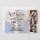Girly Rose Gold Border Foto Collage Sweet 16 Einladung (Rückseite)