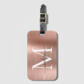 Girly Rose Gold Brushed Metal Monogram Script Gepäckanhänger (Vorderseite Vertikal)