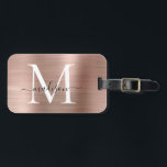 Girly Rose Gold Brushed Metal Monogram Script Gepäckanhänger<br><div class="desc">Rosa Rose Gold Pinselmetall Monogram Niedliche Tag Tag</div>