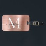 Girly Rose Gold Brushed Metal Monogram Script Gepäckanhänger<br><div class="desc">Rosa Rose Gold Pinselmetall Monogram Niedliche Tag Tag</div>