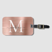 Girly Rose Gold Brushed Metal Monogram Script Gepäckanhänger (Vorderseite (Horizontal))