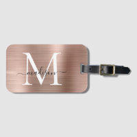 Girly Rose Gold Brushed Metal Monogram Script