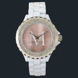 Girly Rose Gold Brushed Metal Monogram Script Name Armbanduhr<br><div class="desc">Girl Rose Gold Brushed Metal Monogram Script Name Watch</div>