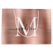 Girly Rose Gold Brushed Metal Monogram Script Name Große Geschenktüte (Rückseite)