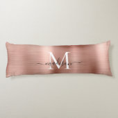 Girly Rose Gold Brushed Metal Monogram Script Name Seitenschläferkissen (Rückseite)