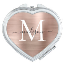 Girly Rose Gold Brushed Metal Monogram Script