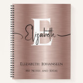 Girly Rose Gold Brushed Metal Script Name Monogram Notizblock (Vorderseite)