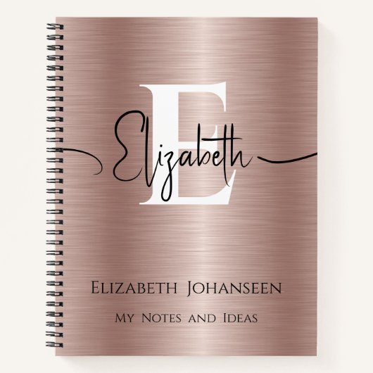Girly Rose Gold Brushed Metal Script Name Monogram Notizblock (Vorderseite)
