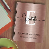 Girly Rose Gold Brushed Metal Script Name Monogram Notizblock