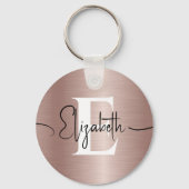Girly Rose Gold Brushed Metal Script Name Monogram Schlüsselanhänger (Vorderseite)