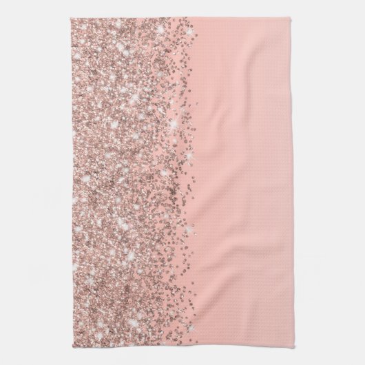 Girly Rose Gold Confetti Pink Gradient Ombre Geschirrtuch (Vertikal)