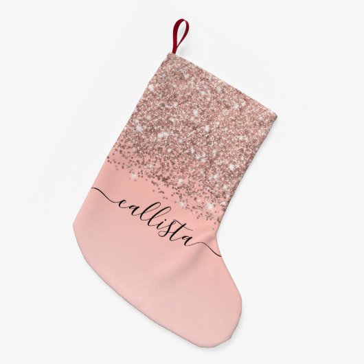 Girly Rose Gold Confetti Pink Gradient Ombre Kleiner Weihnachtsstrumpf (Vorderansicht (hängend))