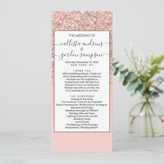 Girly Rose Gold Confetti Pink Gradient Ombre Programm (Stehend Vorderseite)