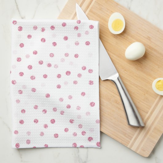 Girly Rose Gold Dots Confetti Weißes Design Geschirrtuch (Viertel Falte)