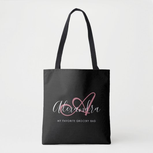 Girly Rose Gold Elegante Script Name Monogram Tasche (Vorderseite)