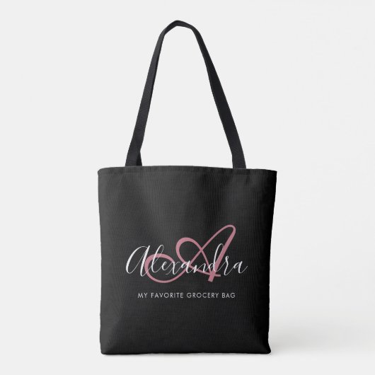 Girly Rose Gold Elegante Script Name Monogram Tasche (Rückseite)