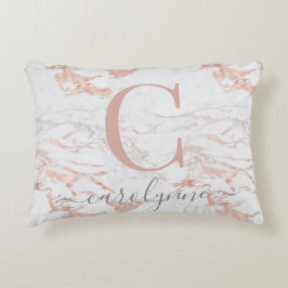 Girly Rose Gold Foil Marmor Monogramm Dekokissen