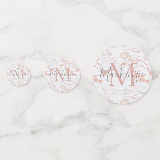 Girly Rose Gold Foil Marmor Monogramm Konfetti (Vorderseiten)