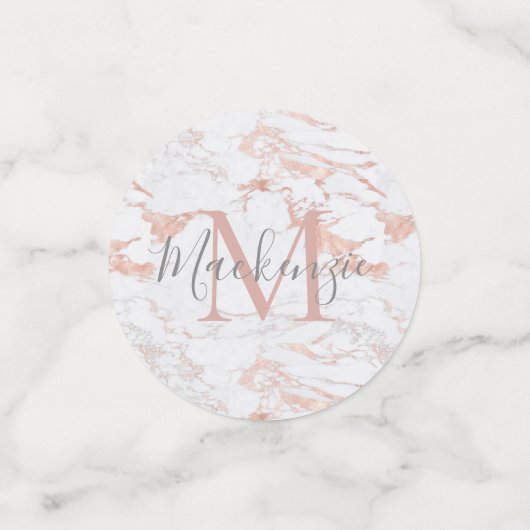 Girly Rose Gold Foil Marmor Monogramm Konfetti (Klein Vorderseite)