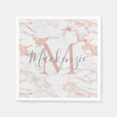Girly Rose Gold Foil | Marmormonogramm Serviette (Vorderseite)