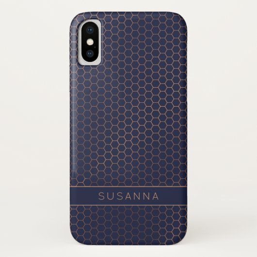 Girly Rose Gold Foil Navy Hexagon Geometric Case-Mate iPhone Hülle (Rückseite)