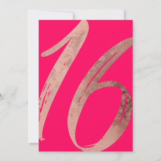 Girly Rose Gold Foil Neon Pink Süß 16 Einladung (Rückseite)