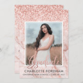 Girly Rose Gold Foto Graduation Party Einladung (Vorne/Hinten)
