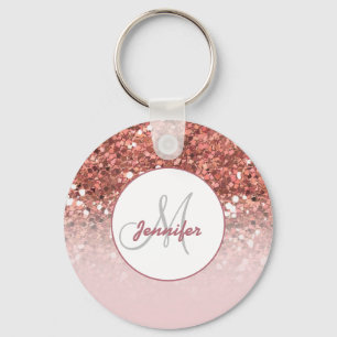 Girly Rose Gold Glitter Funkeln Monogramm Name Schlüsselanhänger
