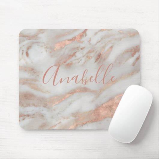Girly rose gold glitter marble elegant name script mousepad (Mit Mouse)