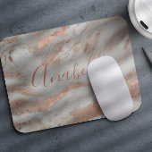 Girly rose gold glitter marble elegant name script mousepad
