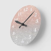 Girly rose gold glitter ombre silver glitter runde wanduhr (Winkel)