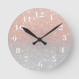 Girly rose gold glitter ombre silver glitter runde wanduhr