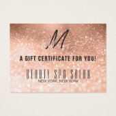 Girly Rose Gold Glittery Monogram Gift Certificate (Vorderseite)