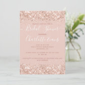 Girly Rose Gold Glitzer Bridal Dusche Einladung (Stehend Vorderseite)