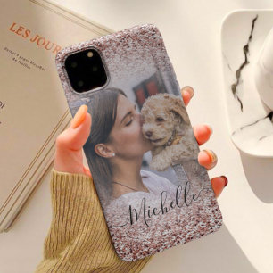 Girly Rose Gold Glitzer Foto Ihr Name iPhone Case-Mate iPhone Hülle