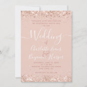 Girly Rose Gold Glitzer Hochzeitseinladung Einladung (Vorderseite)