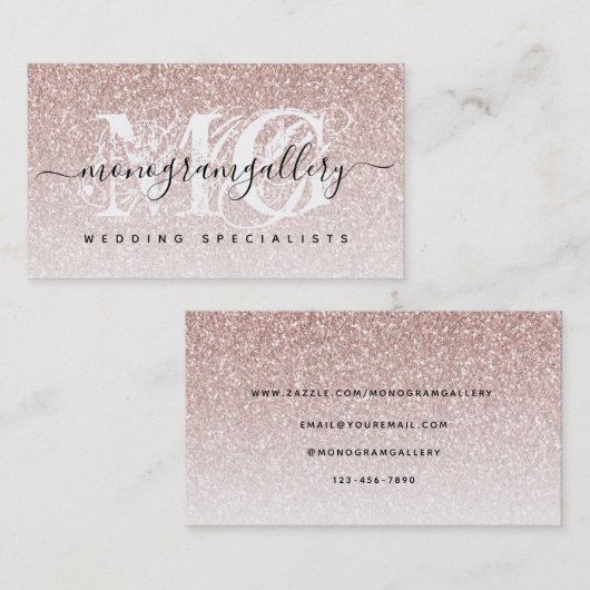 Girly Rose Gold Glitzer Luxe Glam Monogram Visitenkarte (Vorne/Hinten)