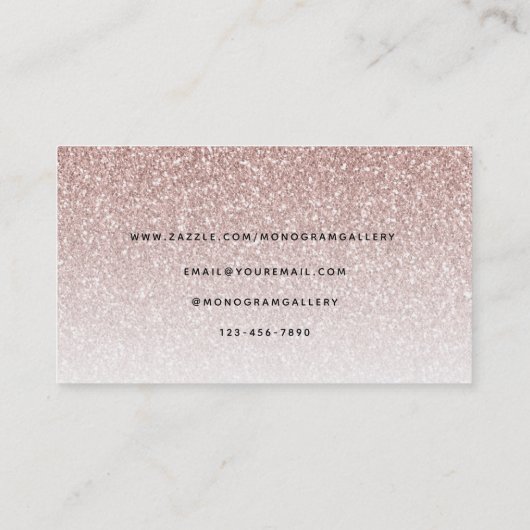 Girly Rose Gold Glitzer Luxe Glam Monogram Visitenkarte (Rückseite)