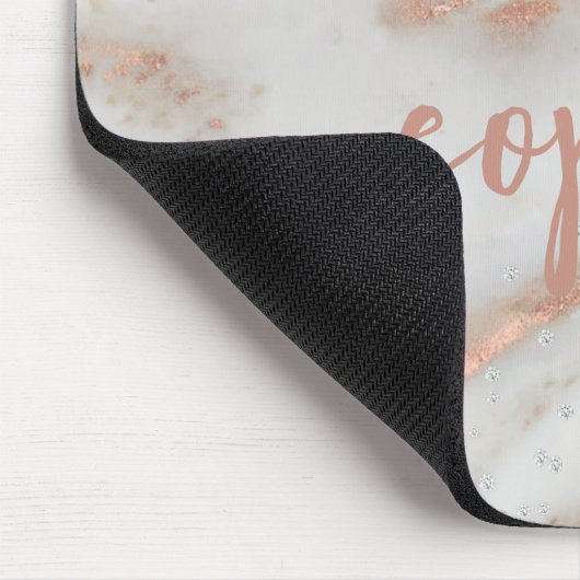 Girly Rose Gold Glitzer Marmor eleganter Skriptnam Mousepad (Ecke)