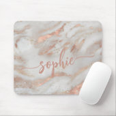 Girly Rose Gold Glitzer Marmor eleganter Skriptnam Mousepad (Mit Mouse)